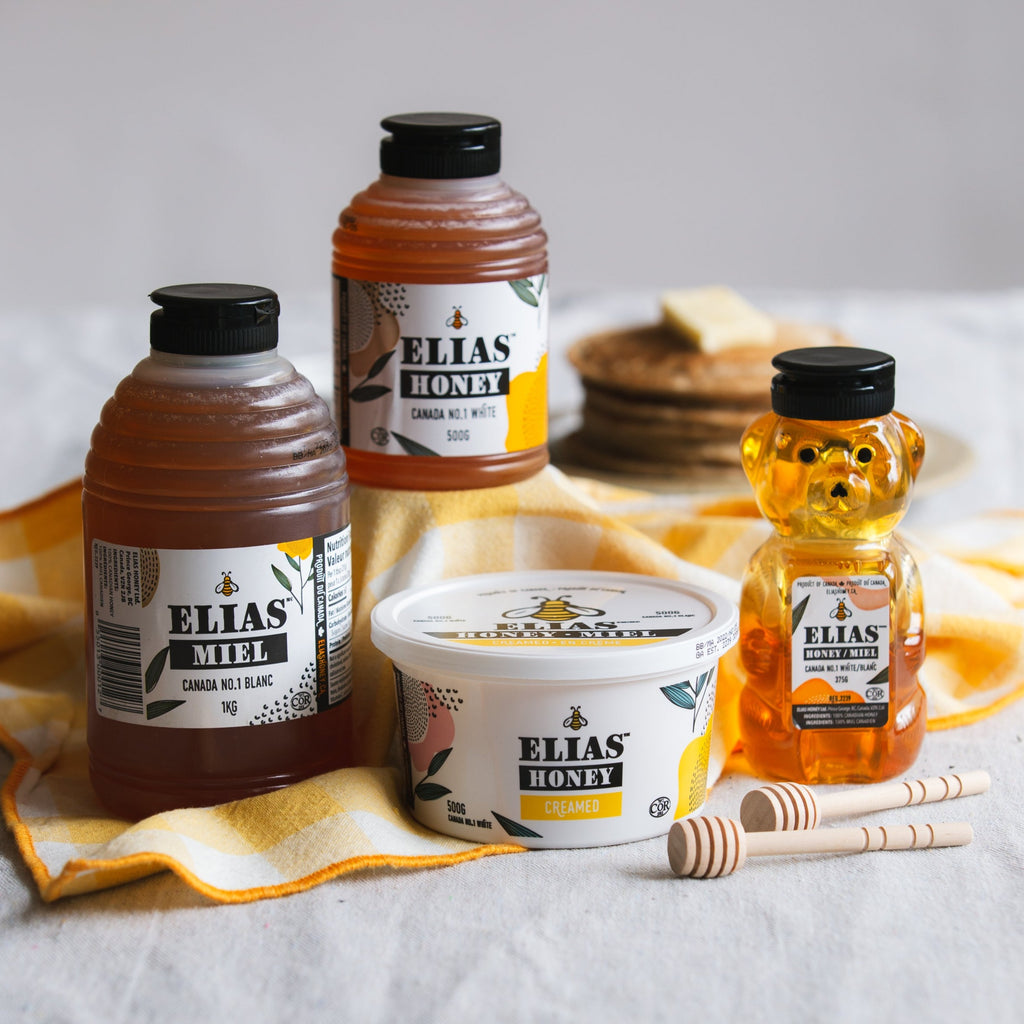 One 1kg liquid squeeze Elias Honey, one 500gr Creamed Elias Honey, one Elias Honey Bear 375gr